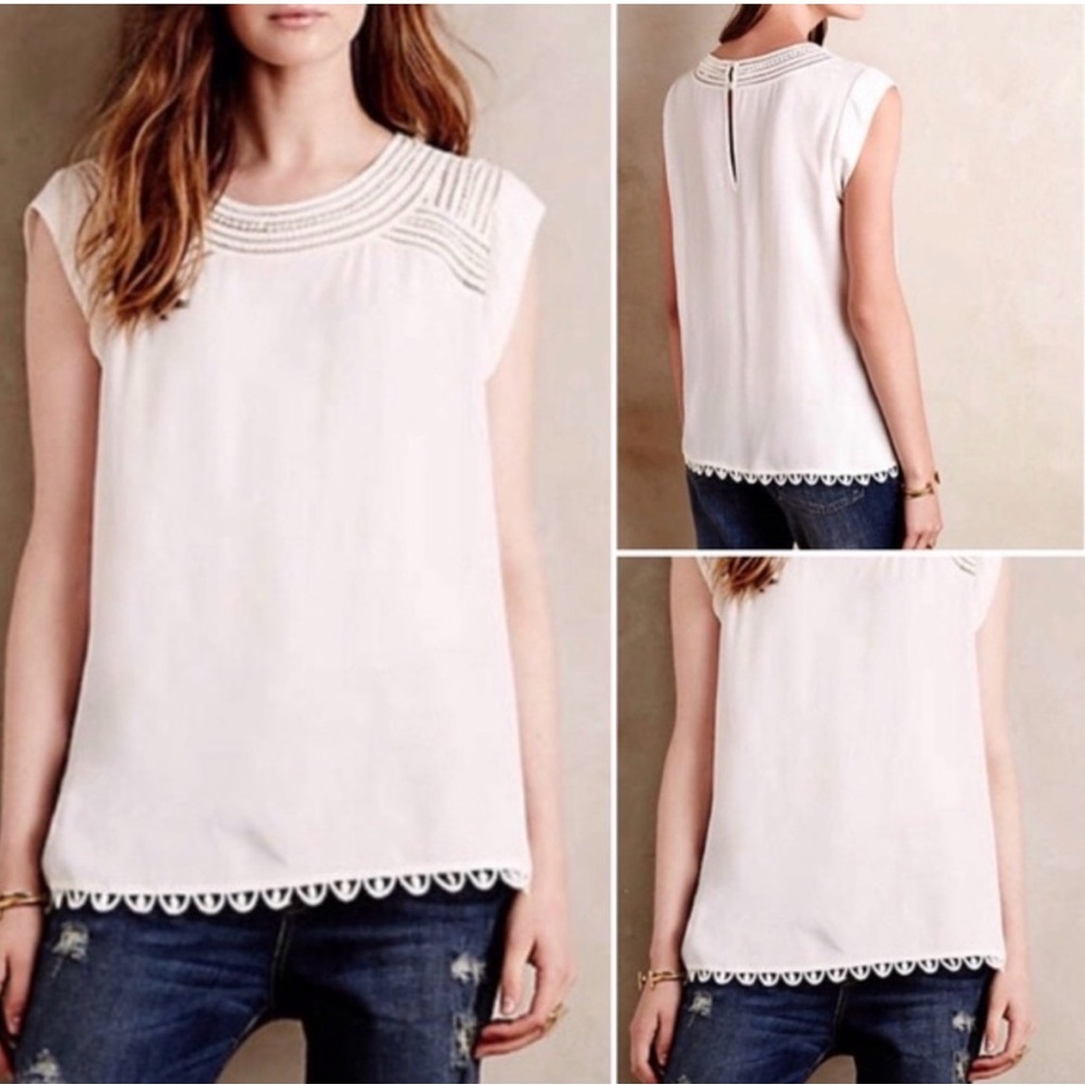 Anthropologie Lace-Trim Cap Sleeve Top worn once